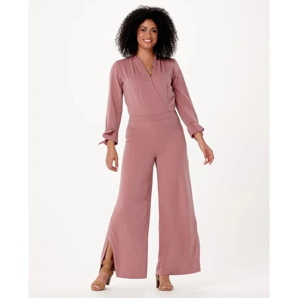Lisa Rinna Collection Regular Solid Woven Jumpsuit‎ Mauve Rose XXS